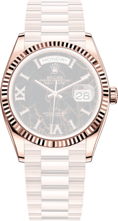 Rolex,Day-Date 36 36mm,36mm,Everose Gold,Black,Automatic,Day,70hours,128235,128235-0041