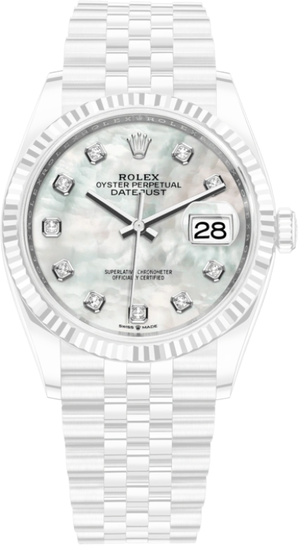 Rolex,Datejust 36 36mm,36mm,White Gold,Oystersteel,White,Automatic,Day,70hours,126234,126234-0019