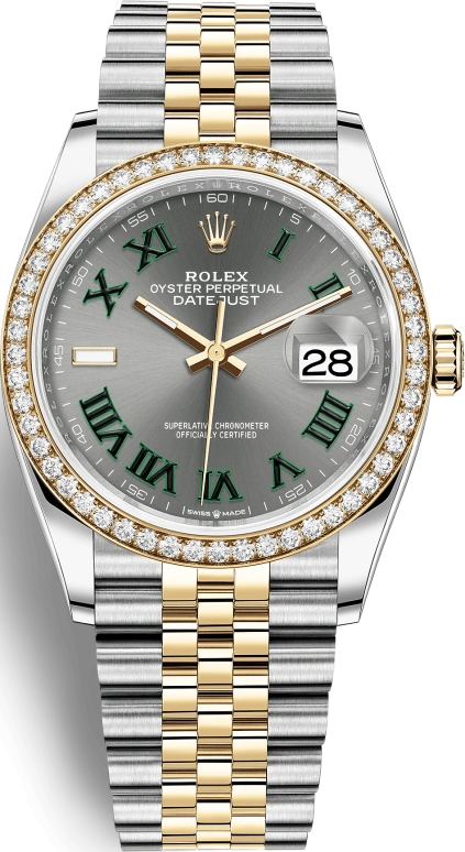 Rolex,Datejust 36 36mm,36mm,Yellow Gold,Oystersteel,Grey,Automatic,Day,70hours,126283RBR,126283RBR-0021
