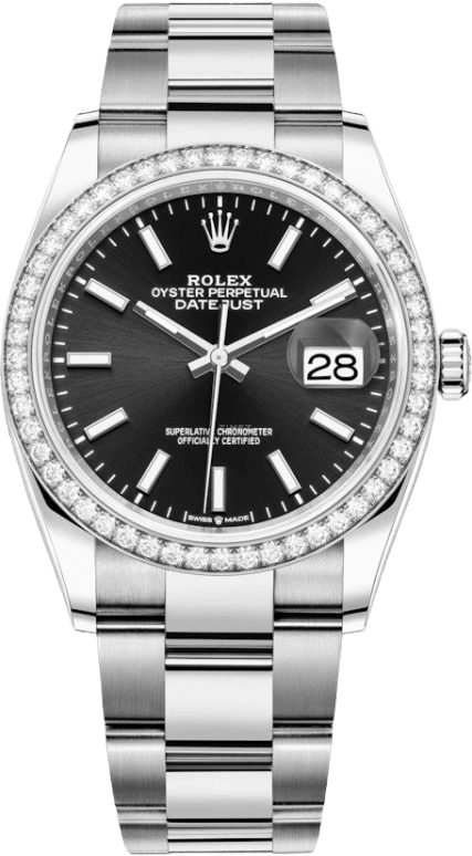 Rolex,Datejust 36 36mm,36mm,White Gold,Stainless Steel,Black,Automatic,Day,70hours,126284RBR,126284RBR-0008