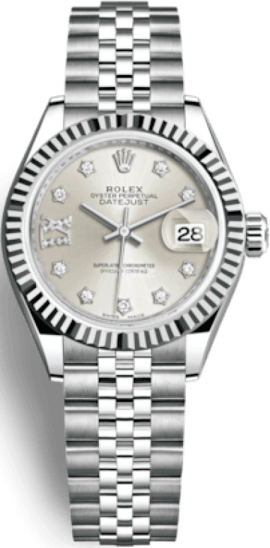 Rolex,Lady-Datejust 28mm,28mm,White Gold,Stainless Steel,Silver,Automatic,Day,55hours,279174,279174-0021