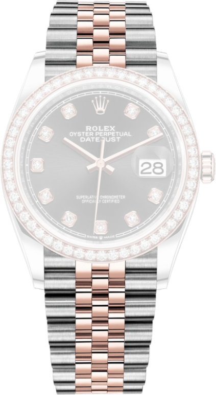 Rolex,Datejust 36 36mm,36mm,Rose Gold,Stainless Steel,Black,Automatic,Day,70hours,126281RBR,126281RBR-0007