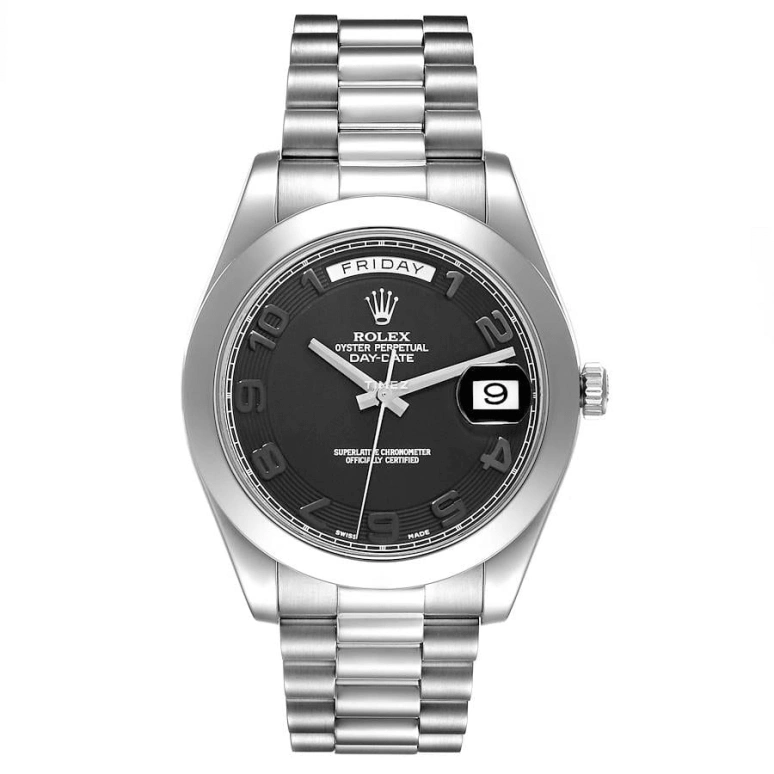 Rolex,Day-Date II 41mm,41mm,Platinum,Black,Automatic,Date,Day,218206,218206-0003