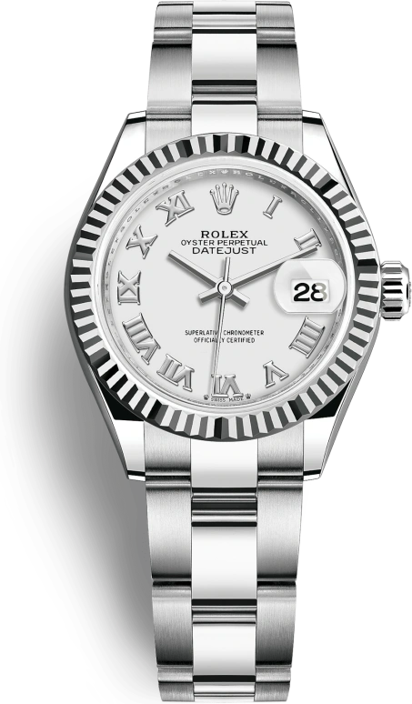 Rolex,Lady-Datejust 28mm,28mm,White Gold,Stainless Steel,White,Automatic,Day,55hours,279174,279174-0020