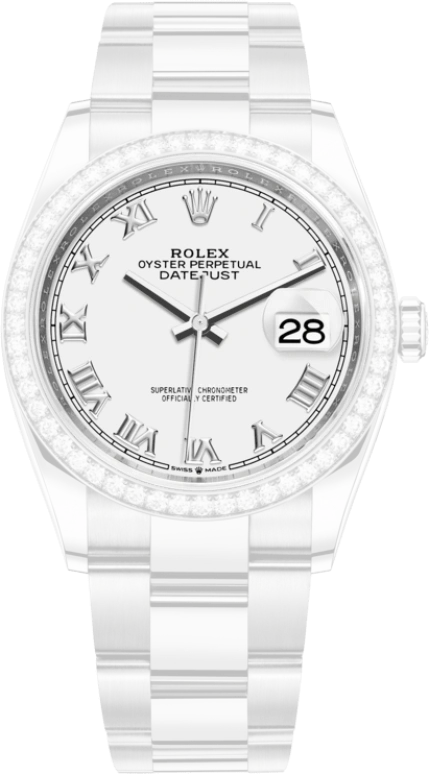 Rolex,Datejust 36 36mm,36mm,White Gold,Stainless Steel,White,Automatic,Day,70hours,126284RBR,126284RBR-0018