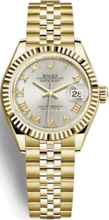 Rolex,Lady-Datejust 28mm,28mm,Yellow Gold,Silver,Automatic,Day,55hours,279178,279178-0021