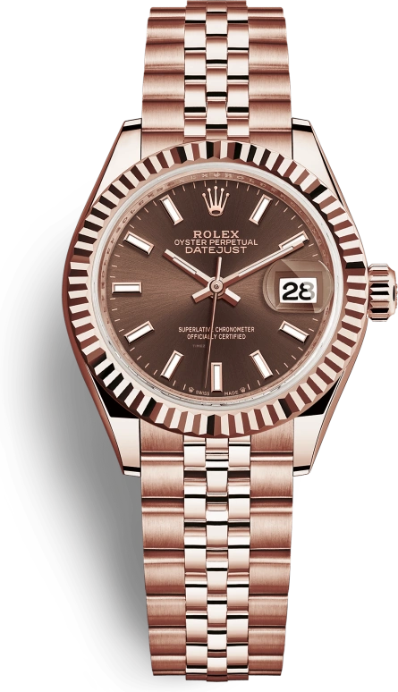 Rolex,Lady-Datejust 28mm,28mm,Rose Gold,Brown,Automatic,Day,55hours,279175,279175-0008