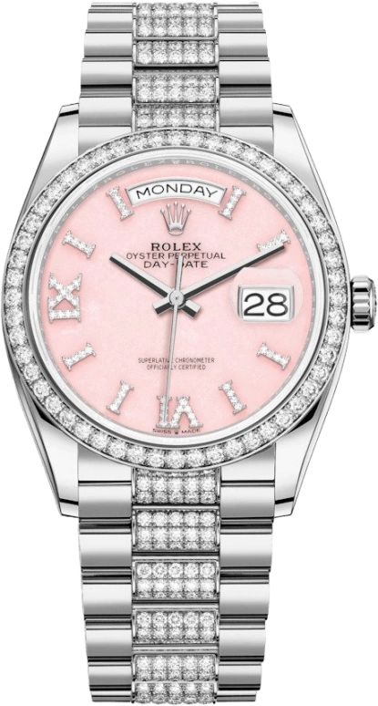 Rolex,Day-Date 36 36mm,36mm,White Gold,Pink,Automatic,Date,Day,Drake,128349RBR,128349RBR-0017