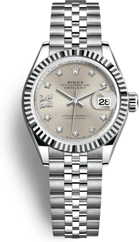 Rolex,Lady-Datejust 28mm,28mm,White Gold,Stainless Steel,Silver,Automatic,Day,55hours,279174,279174-0021