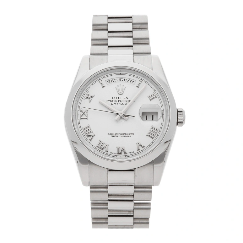 Rolex,Day-Date 36 36mm,36mm,Platinum,White,Automatic,Date,Day,118206,118206-0041