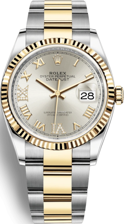 Rolex,Datejust 36 36mm,36mm,Yellow Gold,Stainless Steel,Silver,Automatic,Day,70hours,126233,126233-0032