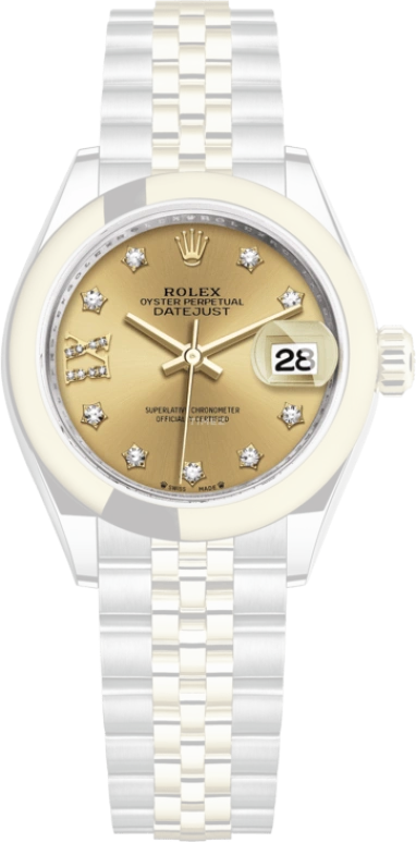 Rolex,Lady-Datejust 28mm,28mm,Yellow Gold,Stainless Steel,Champagne,Automatic,Day,55hours,279163,279163-0022