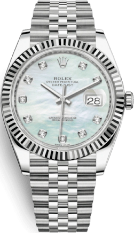 Rolex,Datejust 41 41mm,41mm,White Gold,Stainless Steel,White,Automatic,Day,70hours,126334,126334-0020