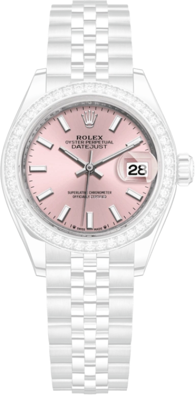 Rolex,Lady-Datejust 28mm,28mm,White Gold,Stainless Steel,Pink,Automatic,Day,55hours,279384RBR,279384RBR-0001