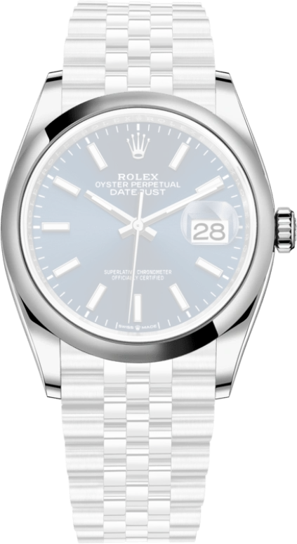 Rolex,Datejust 36 36mm,36mm,Stainless Steel,Blue,Automatic,Day,70hours,126200,126200-0005