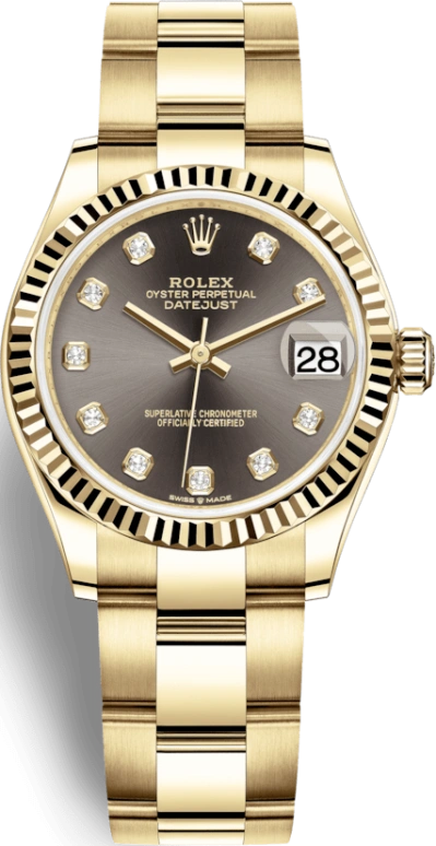 Rolex,Datejust 31 31mm,31mm,Yellow Gold,Grey,Automatic,Day,55hours,278278,278278-0035