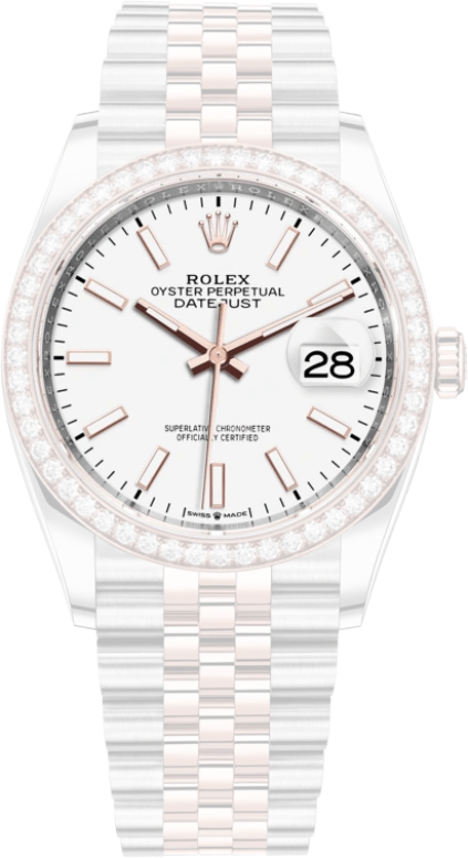 Rolex,Datejust 36 36mm,36mm,Rose Gold,Stainless Steel,White,Automatic,Day,70hours,126281RBR,126281RBR-0005