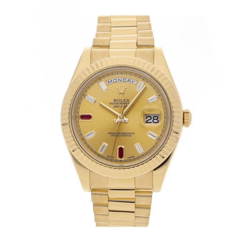Rolex,Day-Date II 41mm,41mm,Yellow Gold,Gold,Automatic,48hours,In-house Caliber,218238 Ruby