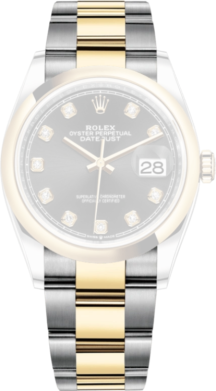 Rolex,Datejust 36 36mm,36mm,Yellow Gold,Stainless Steel,Black,Automatic,Day,70hours,126203,126203-0022