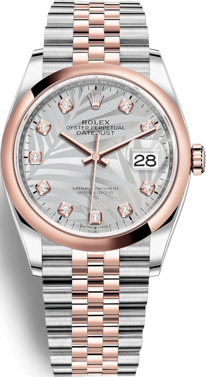 Rolex,Datejust 36 36mm,36mm,Rose Gold,Stainless Steel,Silver,Automatic,Day,70hours,126201,126201-0037