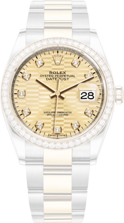 Rolex,Datejust 36 36mm,36mm,Yellow Gold,Stainless Steel,Champagne,Automatic,Day,70hours,126283RBR,126283RBR-0032