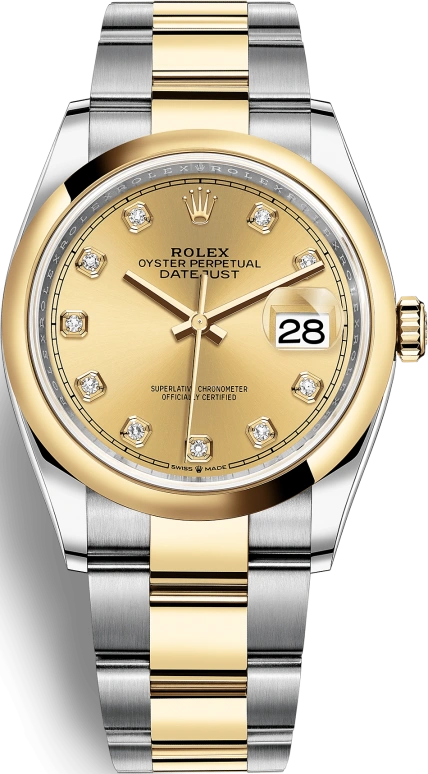 Rolex,Datejust 36 36mm,36mm,Yellow Gold,Stainless Steel,Champagne,Automatic,Day,70hours,126203,126203-0018