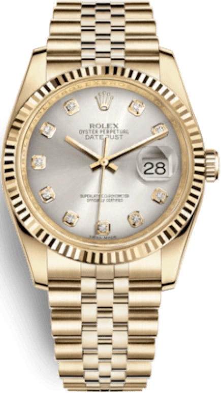Rolex,Datejust 36 36mm,36mm,Yellow Gold,Silver,Automatic,Day,48hours,116238,116238-0075