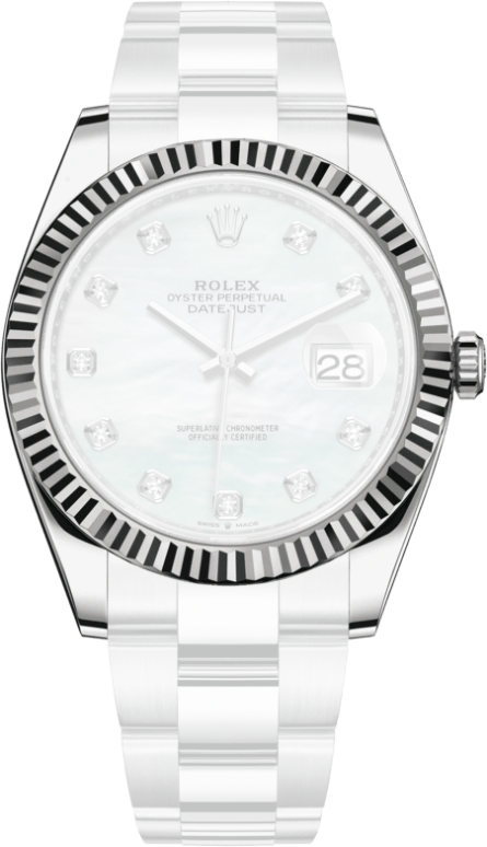 Rolex,Datejust 41 41mm,41mm,White Gold,Stainless Steel,White,Automatic,Day,70hours,126334,126334-0019