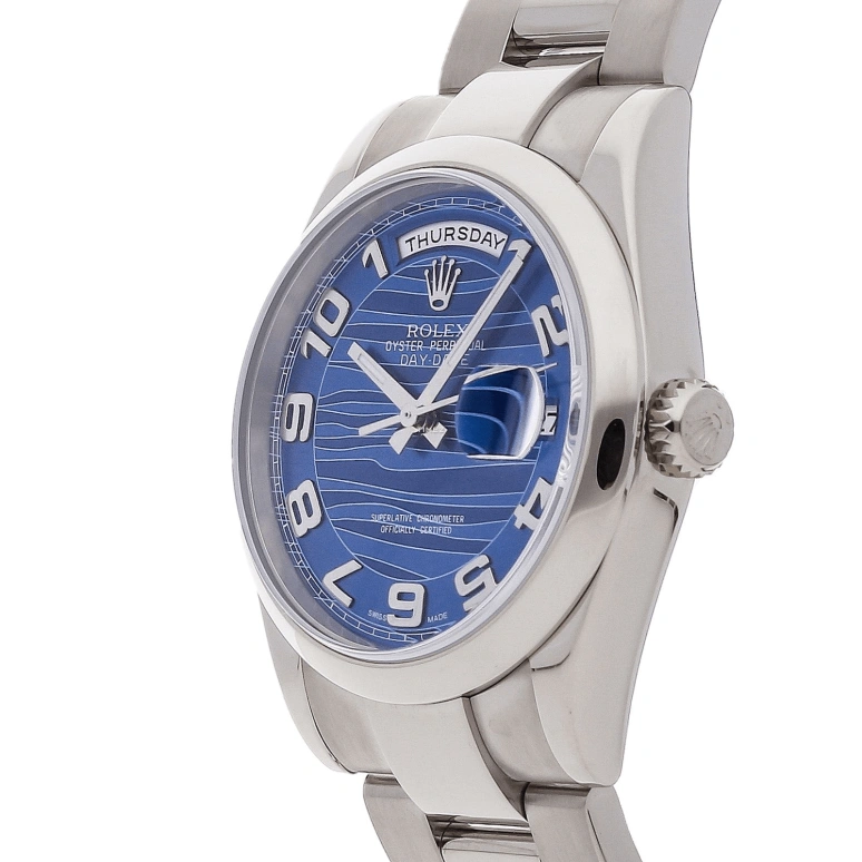 Rolex,Day-Date 36 36mm,36mm,White Gold,Blue,Automatic,Date,Day,118209,118209-Blue Wave