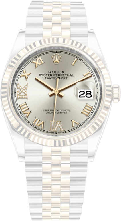 Rolex,Datejust 36 36mm,36mm,Yellow Gold,Stainless Steel,Silver,Automatic,Day,70hours,126233,126233-0031