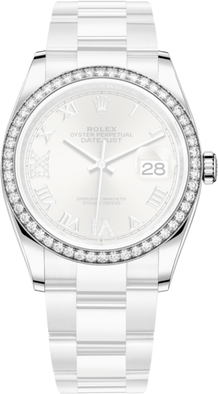 Rolex,Datejust 36 36mm,36mm,White Gold,Stainless Steel,Silver,Automatic,Day,70hours,126284RBR,126284RBR-0022