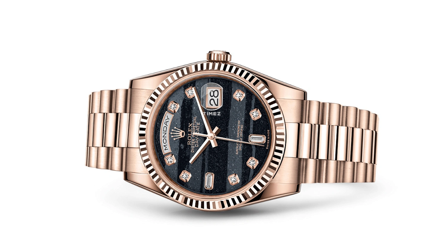 Rolex,Day-Date 36 36mm,36mm,Rose Gold,Black,Automatic,Date,Day,118235F,118235F-0107