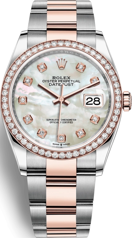 Rolex,Datejust 36 36mm,36mm,Rose Gold,Stainless Steel,White,Automatic,Day,70hours,126281RBR,126281RBR-0010