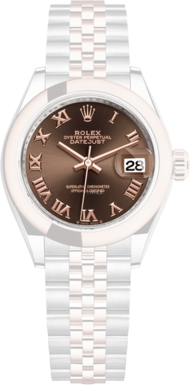 Rolex,Lady-Datejust 28mm,28mm,Rose Gold,Stainless Steel,Brown,Automatic,Day,55hours,279161,279161-0009