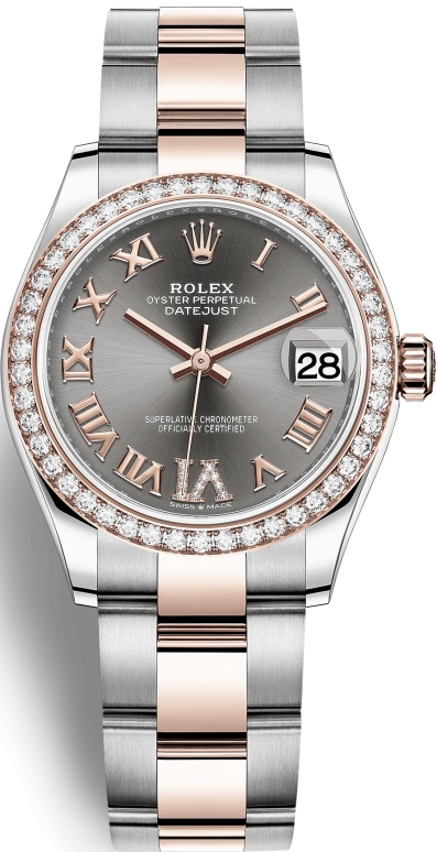 Rolex,Datejust 31 31mm,31mm,Rose Gold,Stainless Steel,Grey,Automatic,Day,55hours,278381RBR,278381RBR-0029