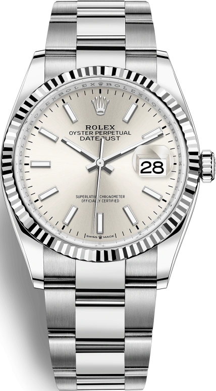 Rolex,Datejust 36 36mm,36mm,White Gold,Stainless Steel,Silver,Automatic,Day,70hours,126234,126234-0014