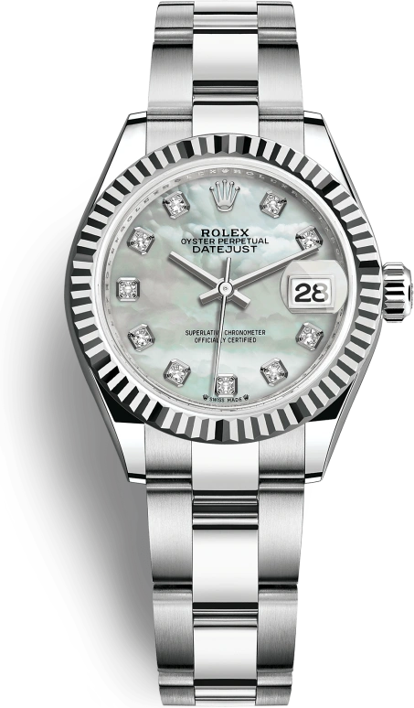 Rolex,Lady-Datejust 28mm,28mm,White Gold,Stainless Steel,White,Automatic,Day,55hours,279174,279174-0010