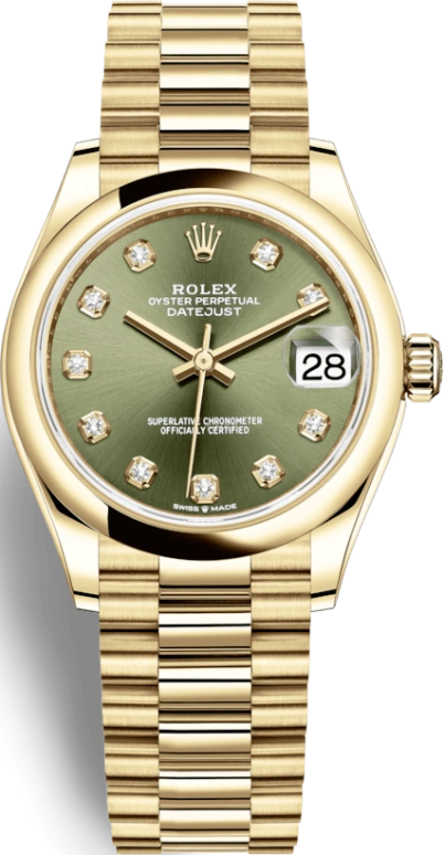 Rolex,Datejust 31 31mm,31mm,Yellow Gold,Green,Automatic,Day,55hours,278248,278248-0018