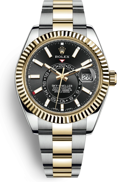 Rolex,Sky-Dweller 42mm,42mm,Yellow Gold,Stainless Steel,Black,Automatic,Annual Calendar,Month,Date,326933,326933-0002