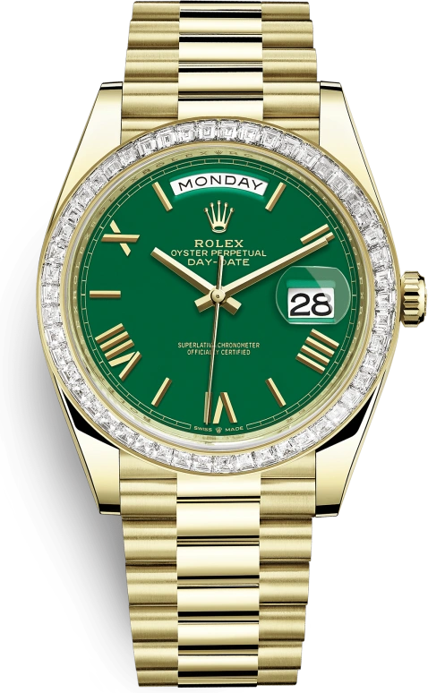 Rolex,Day-Date 40 40mm,40mm,Yellow Gold,Green,Automatic,Date,Day,Fat Joe,228398TBR,228398TBR-0039