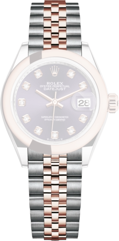 Rolex,Lady-Datejust 28mm,28mm,Rose Gold,Stainless Steel,Purple,Automatic,Day,55hours,279161,279161-0015