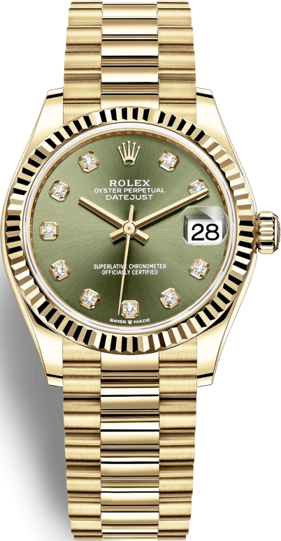 Rolex,Datejust 31 31mm,31mm,Yellow Gold,Green,Automatic,Day,55hours,278278,278278-0011