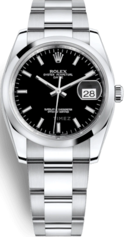 Rolex,Date 34mm,34mm,Stainless Steel,Black,Automatic,Day,48hours,115200,115200-0004