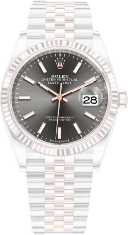 Rolex,Datejust 36 36mm,36mm,Rose Gold,Stainless Steel,Grey,Automatic,Day,70hours,126231,126231-0013