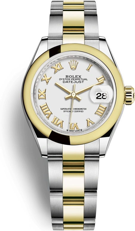 Rolex,Lady-Datejust 28mm,28mm,Yellow Gold,Stainless Steel,White,Automatic,Day,55hours,279163,279163-0024