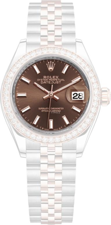 Rolex,Lady-Datejust 28mm,28mm,Rose Gold,Stainless Steel,Brown,Chocolate,Automatic,Day,55hours,279381RBR,279381RBR-0017