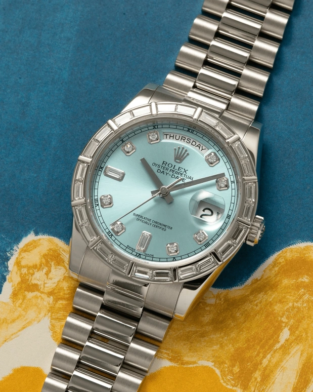 Rolex,Day-Date 36 36mm,36mm,Platinum,Ice Blue,Automatic,Date,Day,118366 Platinum Diamond