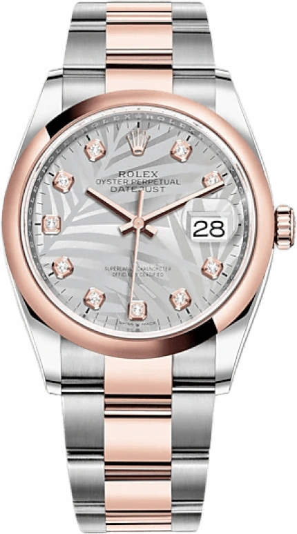 Rolex,Datejust 36 36mm,36mm,Rose Gold,Stainless Steel,Silver,Automatic,Day,70hours,126201,126201-0038