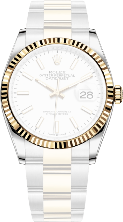Rolex,Datejust 36 36mm,36mm,Yellow Gold,Stainless Steel,White,Automatic,Day,70hours,126233,126233-0020