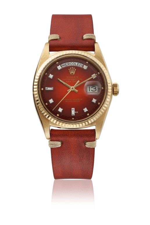 Rolex,Day-Date 36 36mm,36mm,Yellow Gold,Red,Automatic,Date,Day,1803 STELLA RED DIAMOND